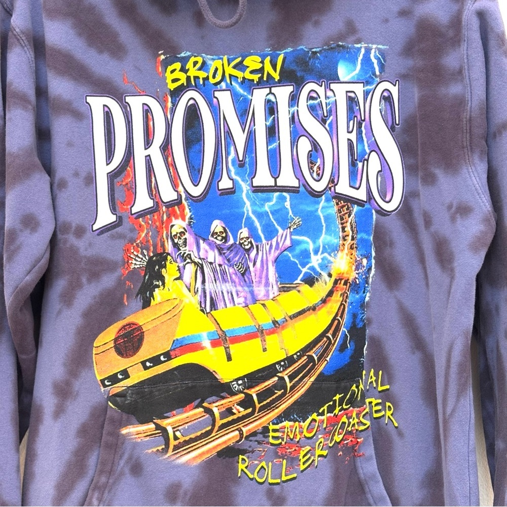 Broken Promises Emotional Roller Coaster Tie Dye Hoodie Blue Unisex Size Medium - Picture 3 of 9